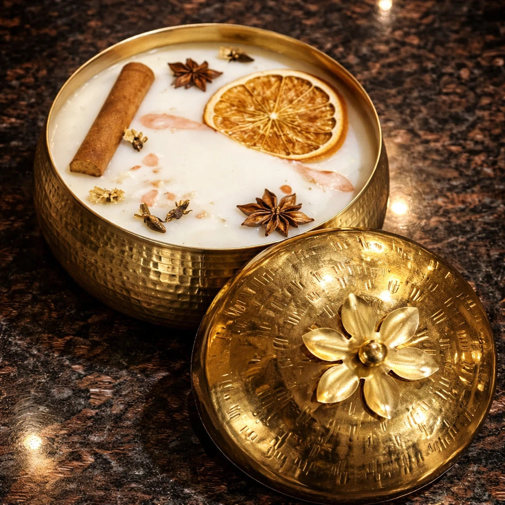Mandarin Spiced Mist Urli Candle – 6 inch