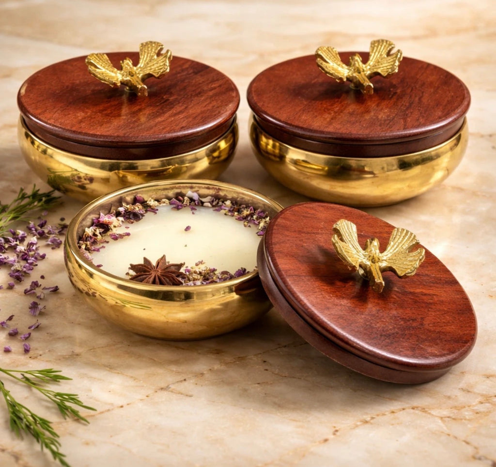 Handcrafted Urli Candle with Wooden Lid – 5 inch