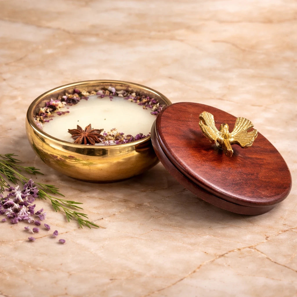 Handcrafted Urli Candle with Wooden Lid – 5 inch