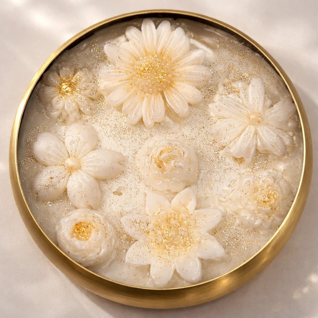 Pure White Floral Urli Candle   6-Inch