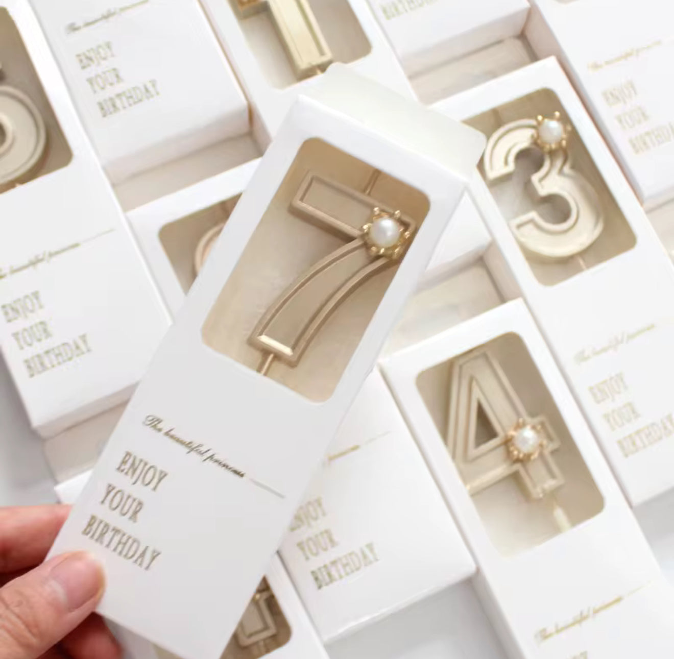 Pearl Gold Number Cake Candle