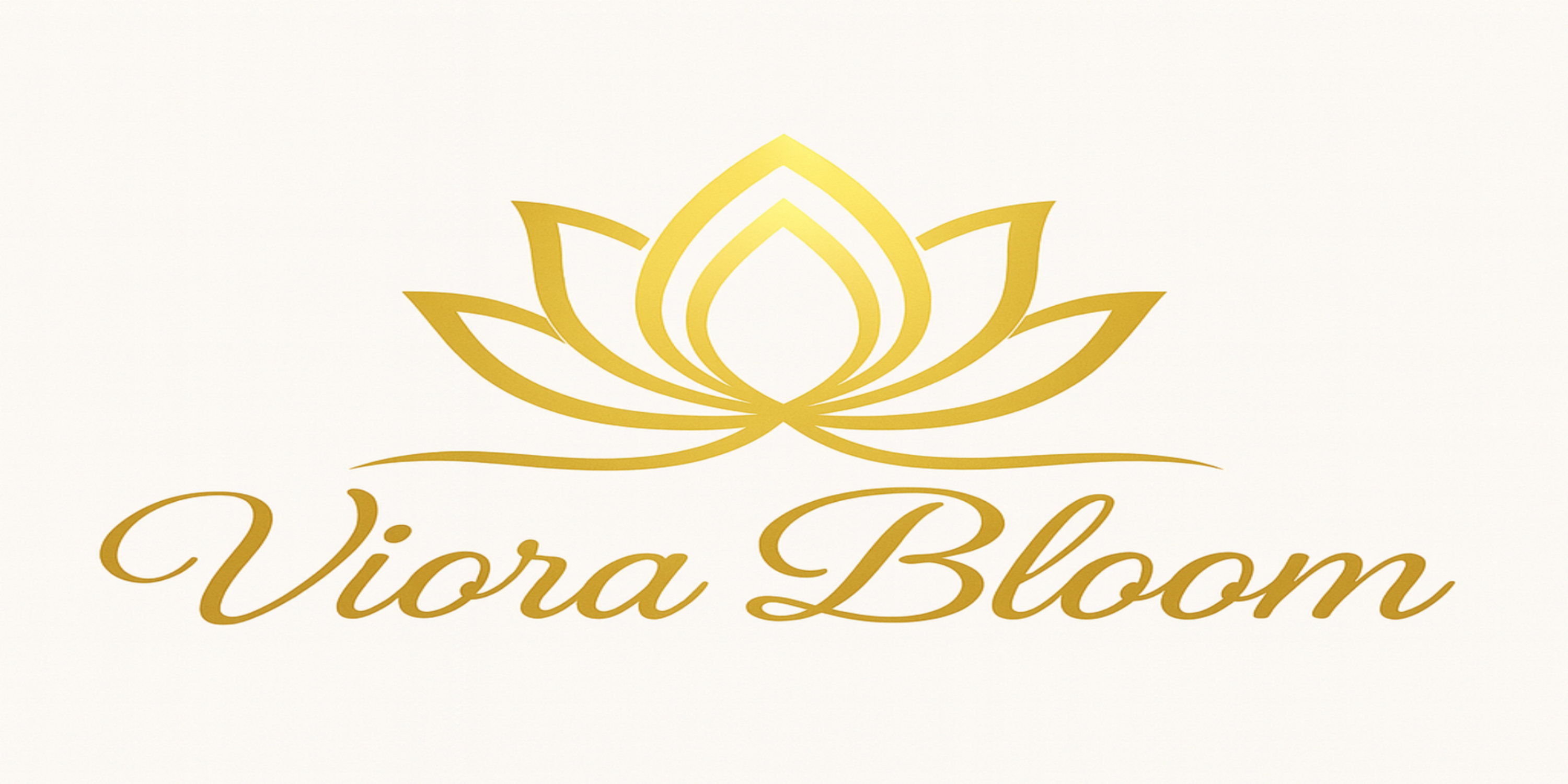 Gold lotus flower logo with 'Viora Bloom' text on a white background